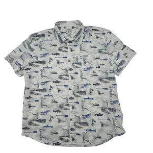 St. John's Bay Fishing Theme Button-Down‎ Shirt Outdoor Print XXL